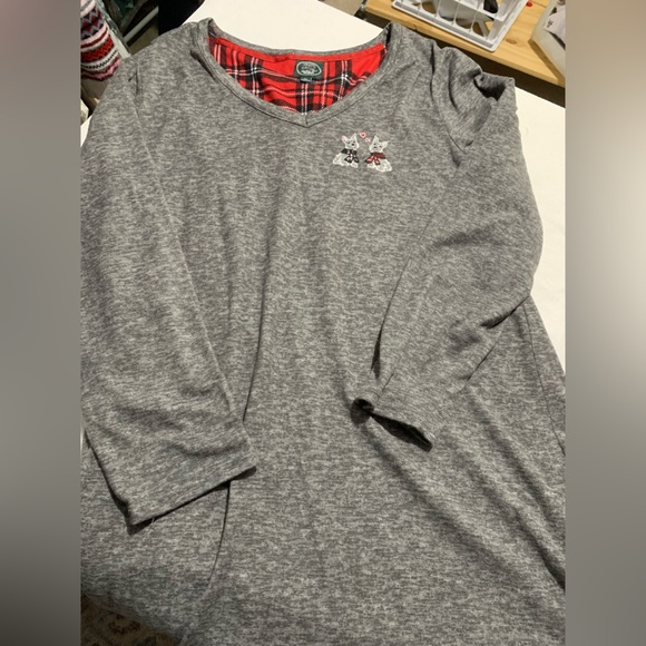 Laura Ashley Gray Sleepwear Top with Plaid Accents - Picture 1 of 5